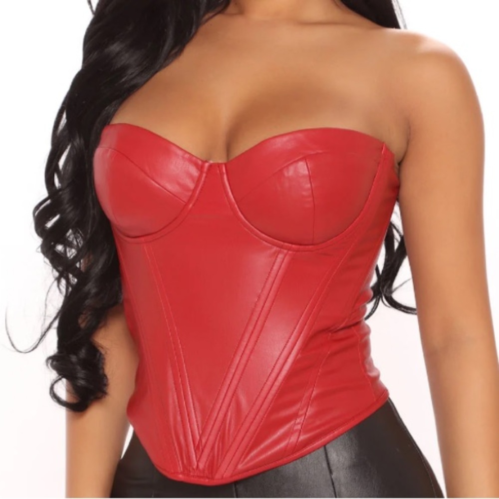 NEVER WORN. Red Bustier Faux Leather Corset. Pleather